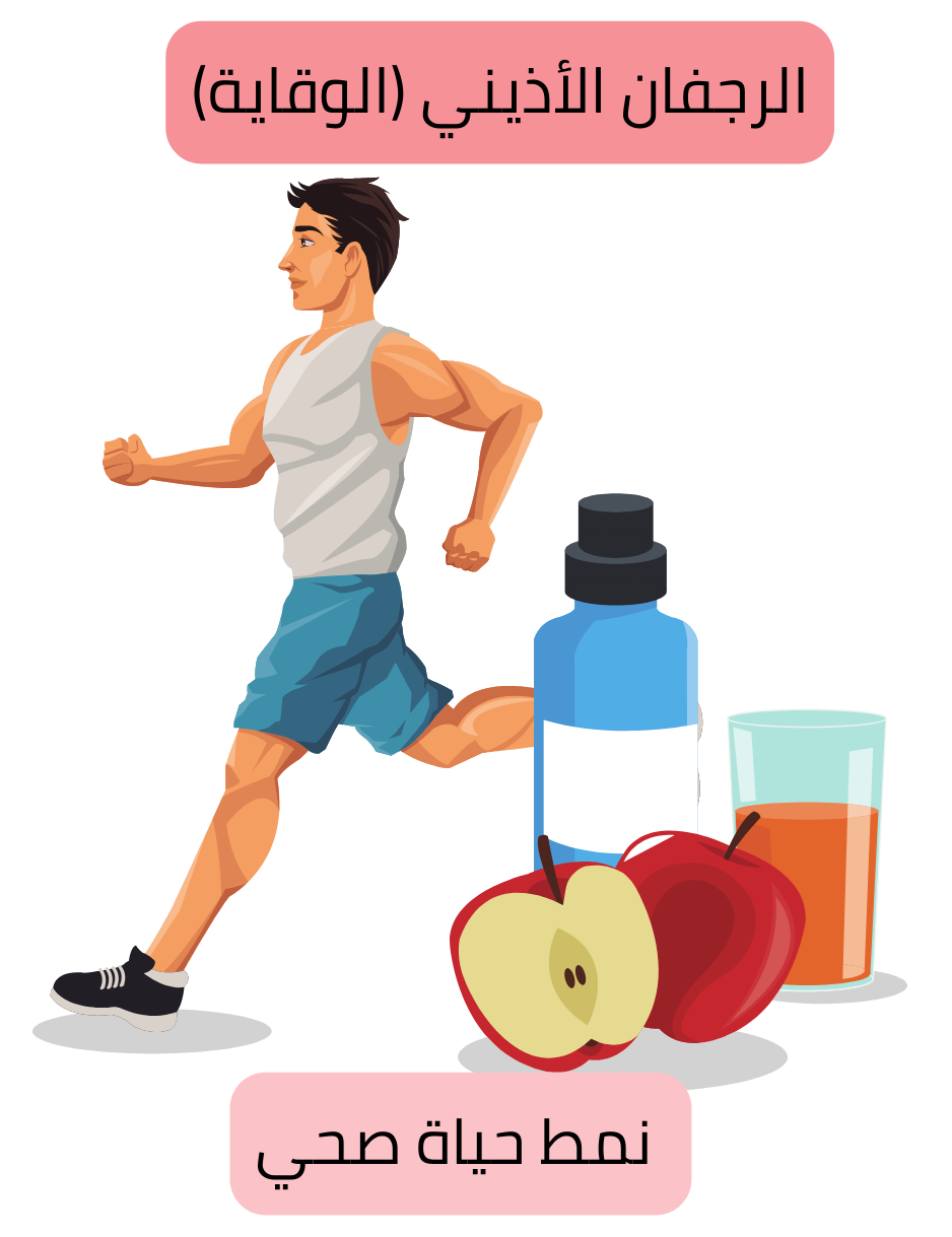 رسم توضيحي يبيّن الوقاية من الرجفان الأذيني من خلال نمط حياة صحي يشمل النشاط البدني المنتظم والنظام الغذائي المتوازن.